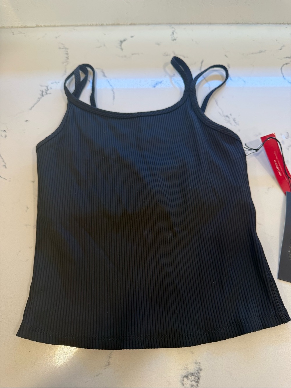 Carbon38 Black Ribbed Double-Strap Tank Crop